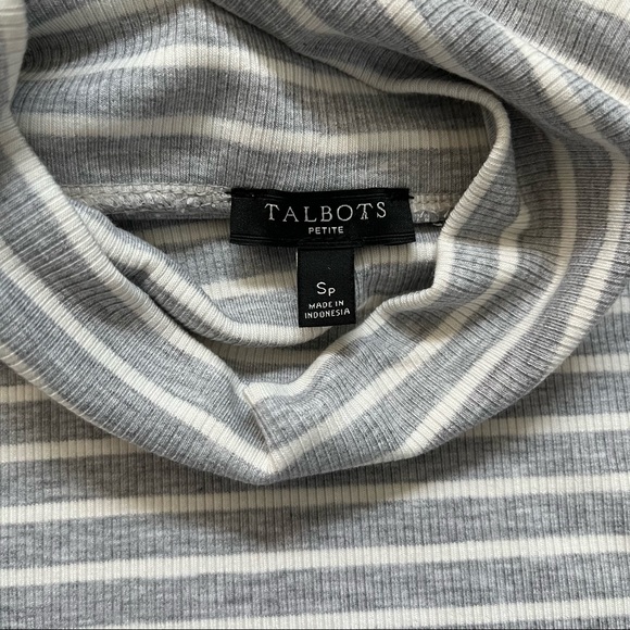 NWT Talbots Gray White Stripped Ribbed Knit Puff Sleeve Turtleneck Women’s Small - Picture 5 of 8